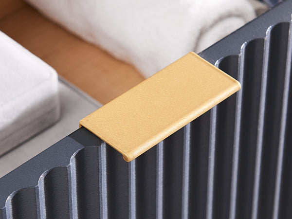 OKD Fluted Nightstand with Charging Station, 18inch Faux Marble Top Side Table