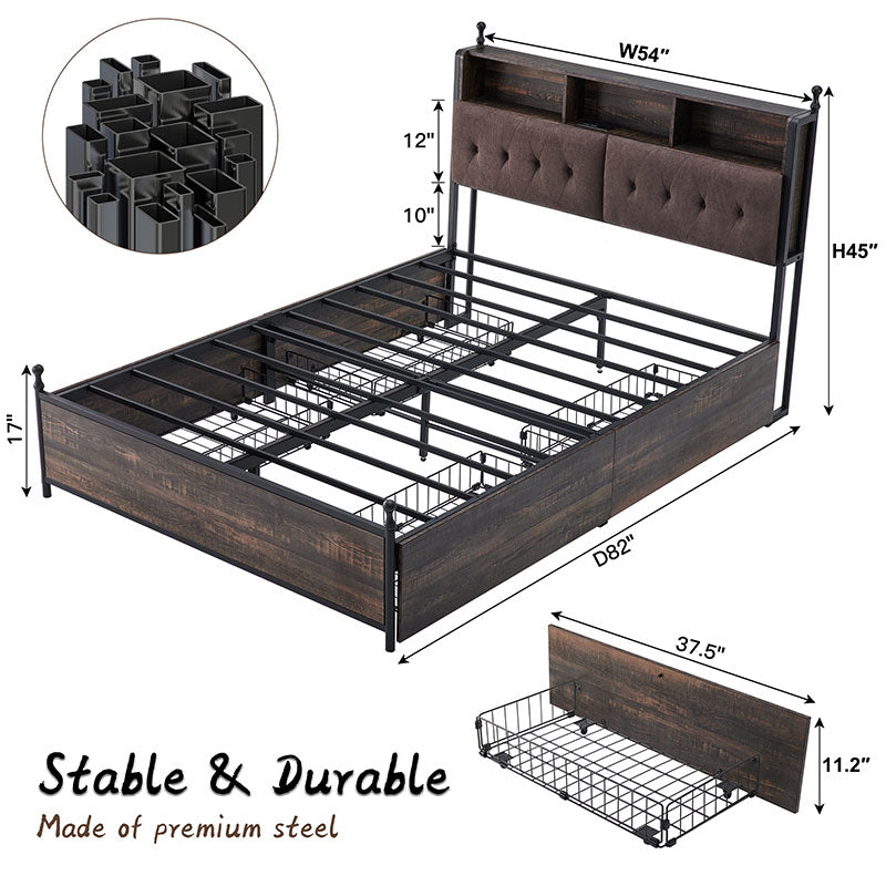 OKD Full/Queen/King Size Bed Frame with 4 Drawers