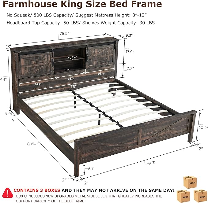 OKD Industrial Farmhouse Full/King/Queen Size Bed Frame