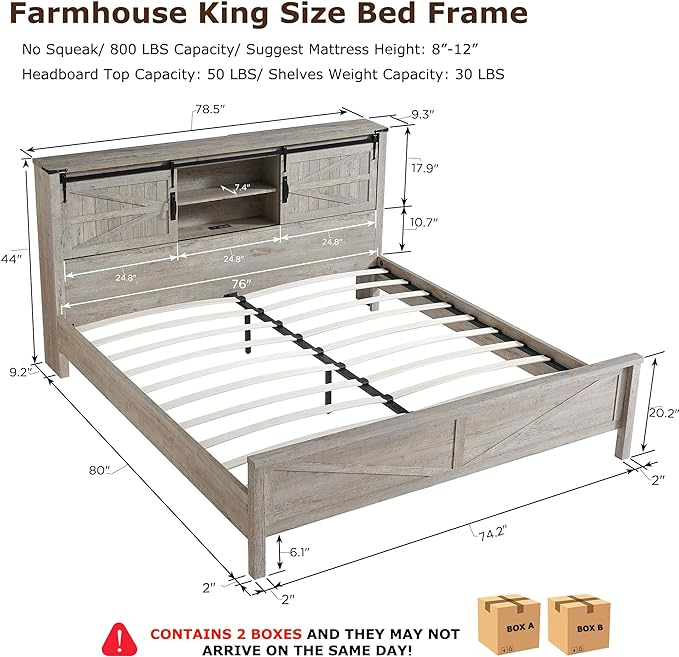 OKD Industrial Farmhouse Full/King/Queen Size Bed Frame