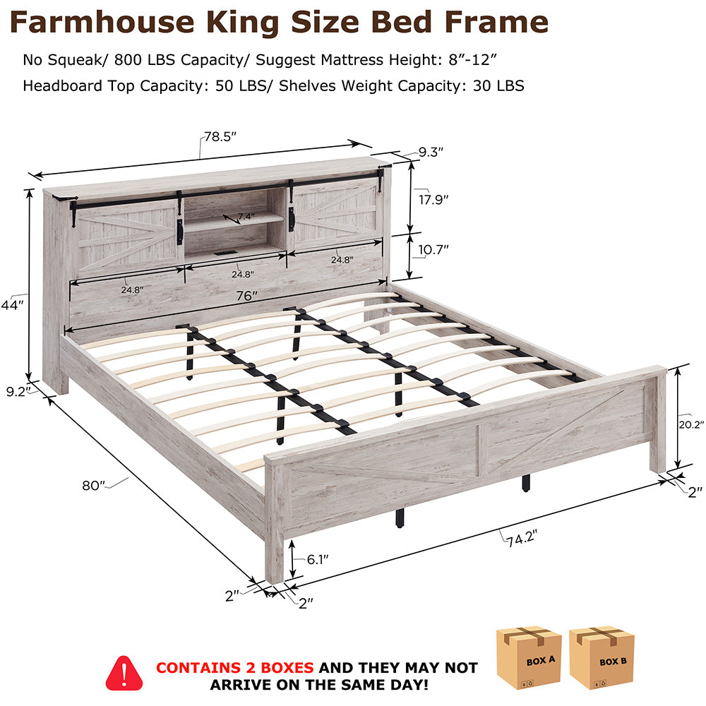 OKD Industrial Farmhouse Full/King/Queen Size Bed Frame