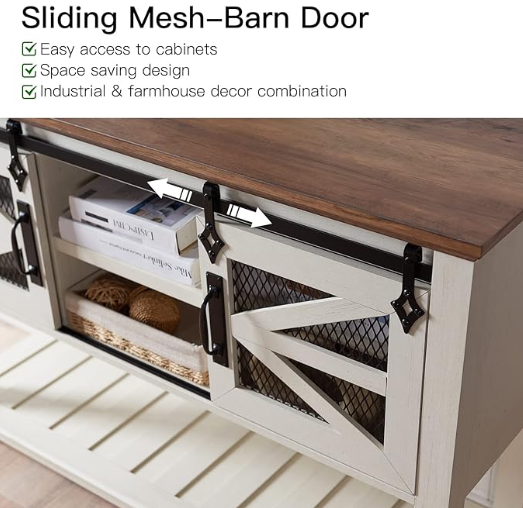 OKD Farmhouse Entryway Table with Sliding Barn Doors