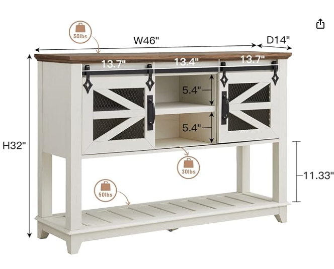 OKD Farmhouse Entryway Table with Sliding Barn Doors