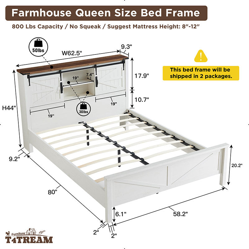 OKD Industrial Farmhouse Full/King/Queen Size Bed Frame