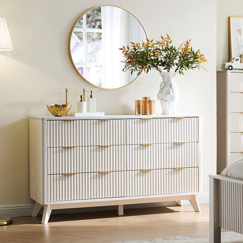 OKD Modern Fluted 6 Drawers Dresser with Faux Marble Top - Solid White OKD Modern Fluted 6 Drawers Dresser with Faux Marble Top - Solid White