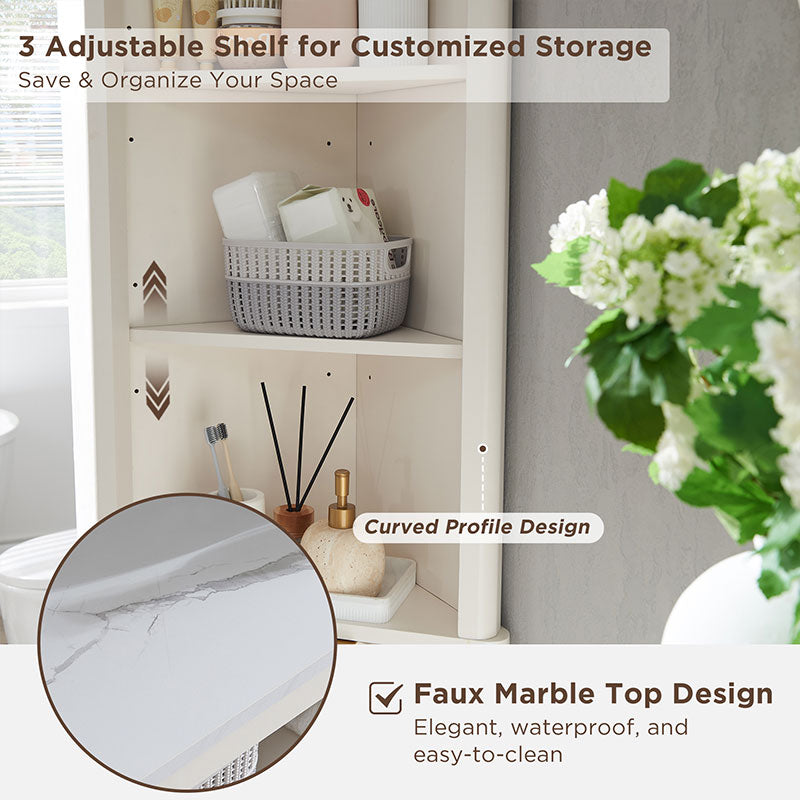 OKD Fluted Corner Cabinet, 68" Tall Modern Storage Cabinet with Faux Marble Top