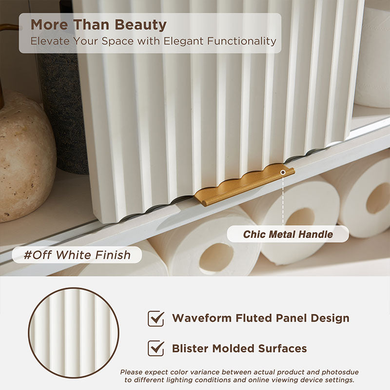 OKD 68 inch Over Toilet Storage Cabinet with Fluted Sliding Door