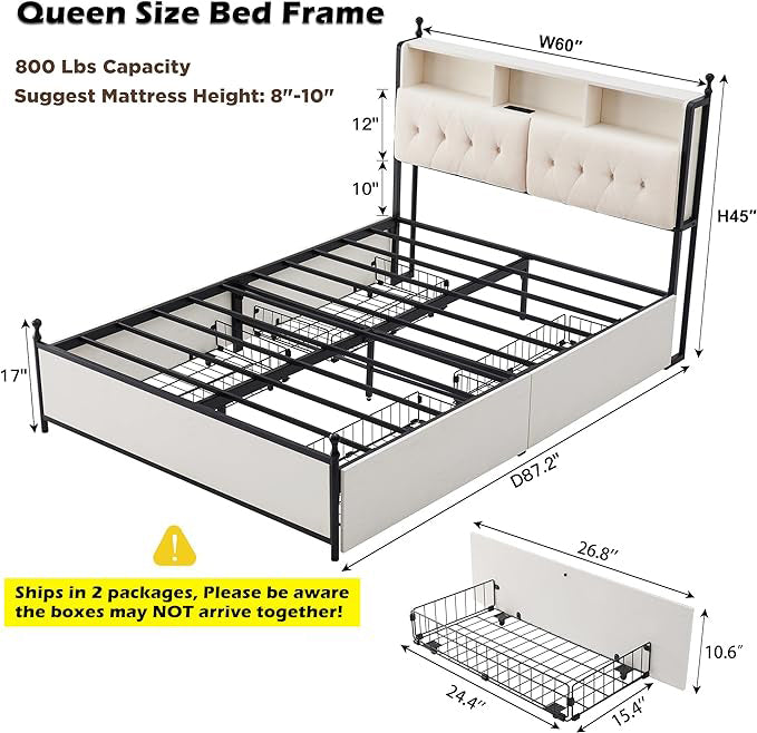 OKD Full/Queen/King Size Bed Frame with 4 Drawers
