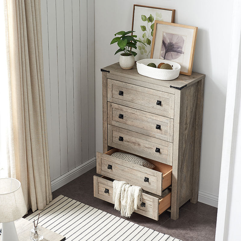 OKD Farmhouse Bedroom 5 Drawers Chests, Wood Rustic Tall Chset of Dresser