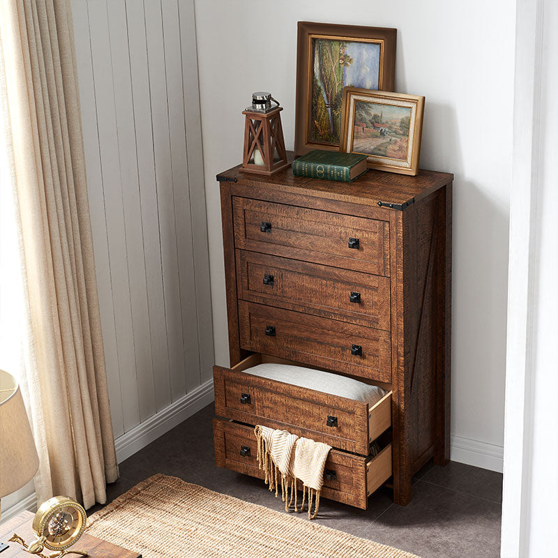OKD Farmhouse Bedroom 5 Drawers Chests, Wood Rustic Tall Chset of Dresser
