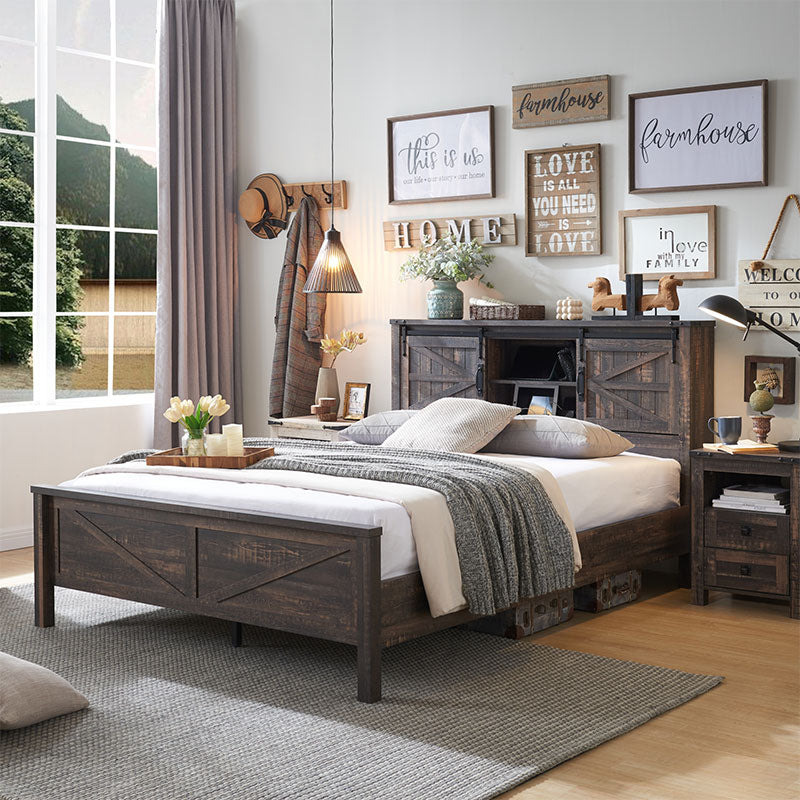 OKD Industrial Farmhouse Full/King/Queen Size Bed Frame