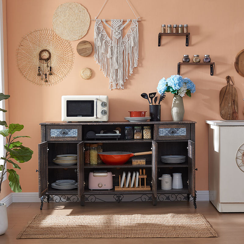 OKD Boho Sideboard Buffet Cabinet, 58" Kitchen Storage Cabinet with 2 Drawers