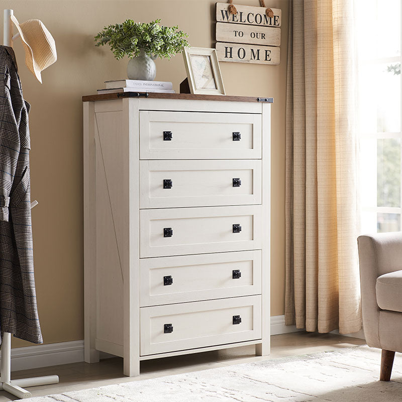 OKD Farmhouse Bedroom 5 Drawers Chests, Wood Rustic Tall Chset of Dresser OKD Farmhouse Bedroom 5 Drawers Chests, Wood Rustic Tall Chset of Dresser