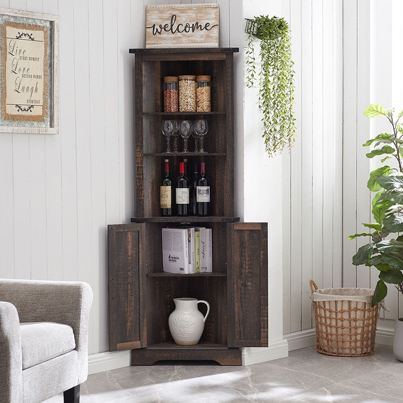 OKD Farmhouse Tall Corner Cabinet, Storage Cabinet with Barn Door