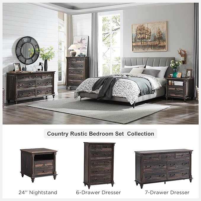 OKD Farmhouse 7 Drawers Dresser for Bedroom, 7 Storage Dressers Drawers