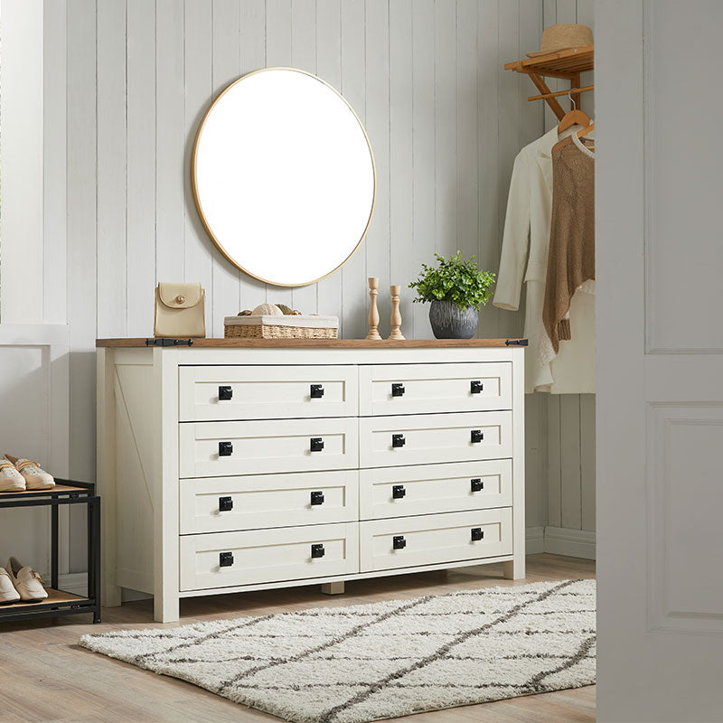 farmhouse white dresser OKD Farmhouse 8 Drawers Dresser for Bedroom, Wood Rustic Wide Chset of