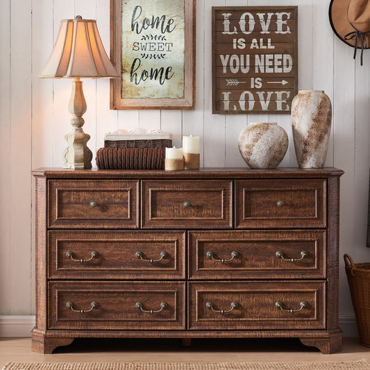 OKD Farmhouse 7 Drawers Dresser Chests for Bedroom, 54" Wide Wood Rustic Storage Cabinet for Living Room, Hallway
