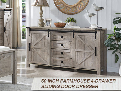 OKD Farmhouse Sideboard Buffet Cabinet, 60 inch Kitchen Cabinet Sliding Barn Doors