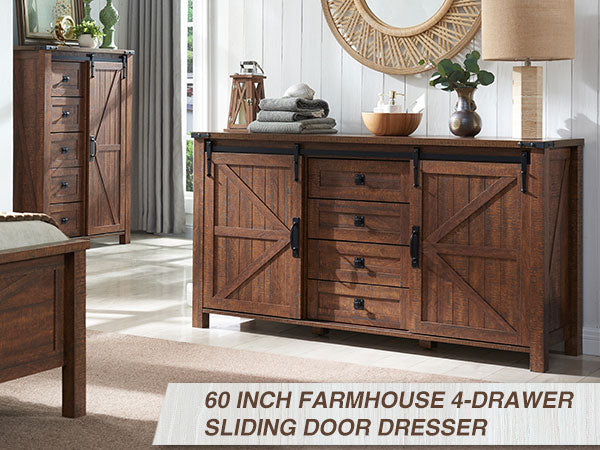 OKD Farmhouse Sideboard Buffet Cabinet, 60 inch Kitchen Cabinet Sliding Barn Doors