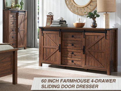 OKD Farmhouse Sideboard Buffet Cabinet, 60 inch Kitchen Cabinet Sliding Barn Doors