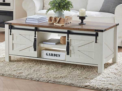OKD Farmhouse Lift Top Coffee Table with Sliding Barn Door
