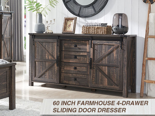 OKD Farmhouse Sideboard Buffet Cabinet, 60 inch Kitchen Cabinet Sliding Barn Doors
