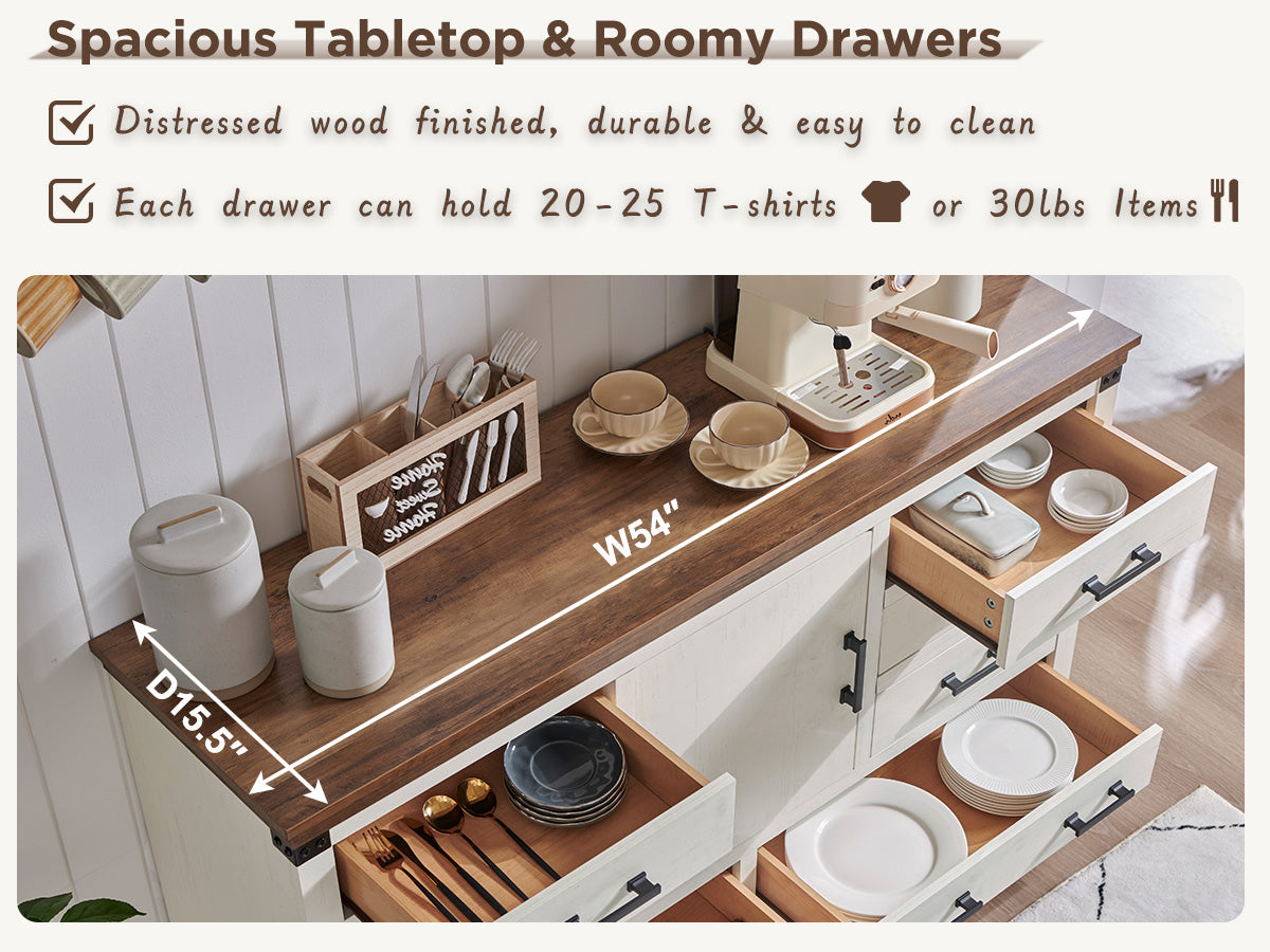 OKD Farmhouse 8 Drawer Dresser for Bedroom, Wood Long Dresser of Drawers