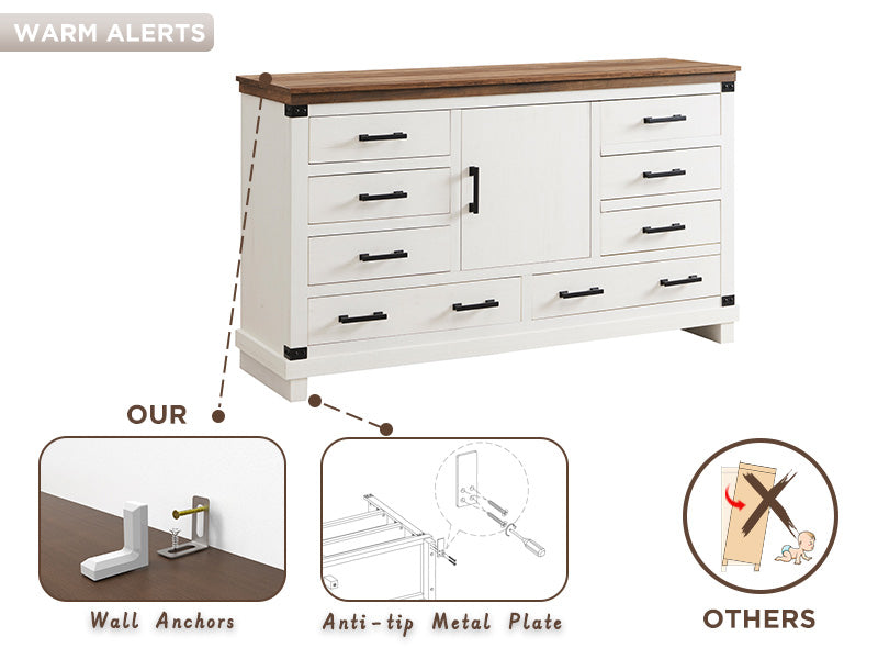 OKD Farmhouse 8 Drawer Dresser for Bedroom, Wood Long Dresser of Drawers