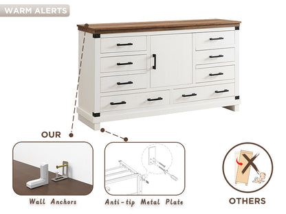 OKD Farmhouse 8 Drawer Dresser for Bedroom, Wood Long Dresser of Drawers