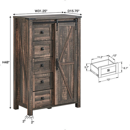 OKD Farmhouse 5 Drawers Sideboard Buffet Cabinet, Tall Kitchen Cabinet