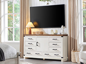 OKD Farmhouse 8 Drawer Dresser for Bedroom, Wood Long Dresser of Drawers
