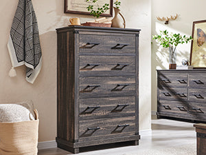 OKD Farmhouse 5 Drawers Chest for Bedroom, Wood Tall Chest of Drawers