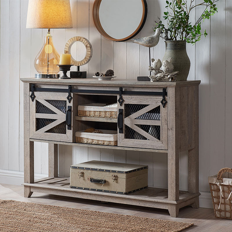 OKD Farmhouse Entryway Table with Sliding Barn Doors