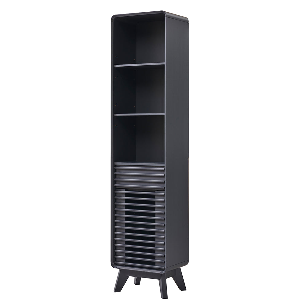 OKD 68" Tall Bathroom Storage Cabinet, Mid-Century Linen Tower with Drawer, Adjustable Shelf, Slatted Hinged Door