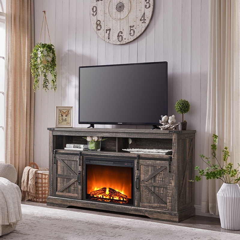 OKD Farmhouse Fireplace TV Stand, Farmhouse Entertainment Center with 23 Inch Electric Fireplace