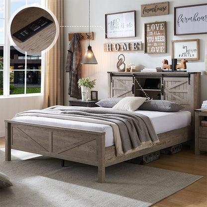 OKD Industrial Farmhouse Full/King/Queen Size Bed Frame