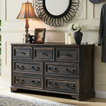 OKD  Farmhouse Bedroom 7 Drawers Dresser, Wood Rustic Dresser Tv Stand