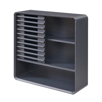 OKD Bathroom Wall Cabinet, Mid-Century Wall Mounted Storage Cabinet with Slatted Sliding Door, Adjustable Shelf