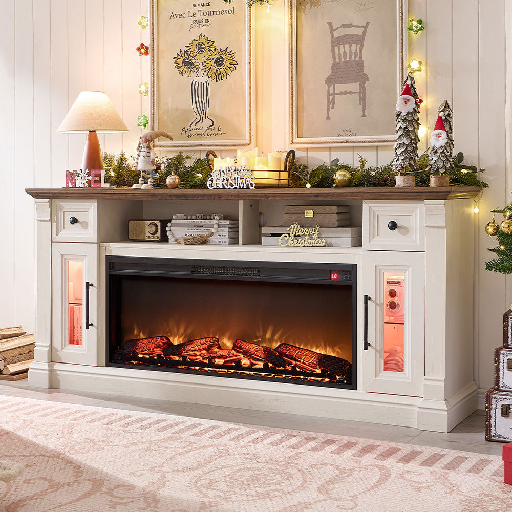 OKD Farmhouse Fireplace TV Stand with 42" Electric Fireplace