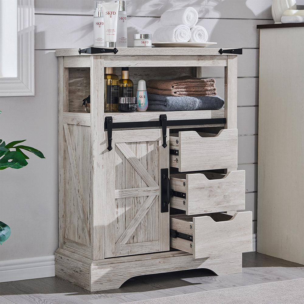 OKD Bathroom Floor Cabinet, Farmhouse Storage Cabinet with Sliding Barn Door