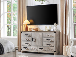 OKD Farmhouse 8 Drawer Dresser for Bedroom, Wood Long Dresser of Drawers