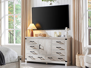 OKD Farmhouse 8 Drawer Dresser for Bedroom, Wood Long Dresser of Drawers