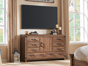 OKD Farmhouse 8 Drawer Dresser for Bedroom, Wood Long Dresser of Drawers