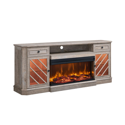 OKD 75 Inch 3-Sided Electric Fireplace TV Stand with 36" Fireplace & LED Lights