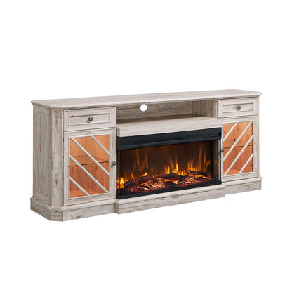OKD 75 Inch 3-Sided Electric Fireplace TV Stand with 36" Fireplace & LED Lights