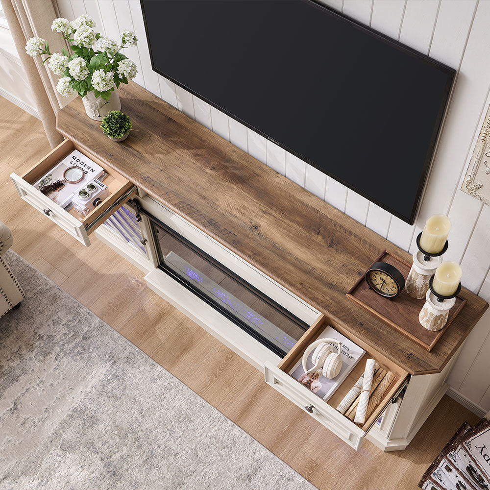 OKD 75” Fireplace TV Stand for 85 Inch TV, with 36” Electric Fireplace