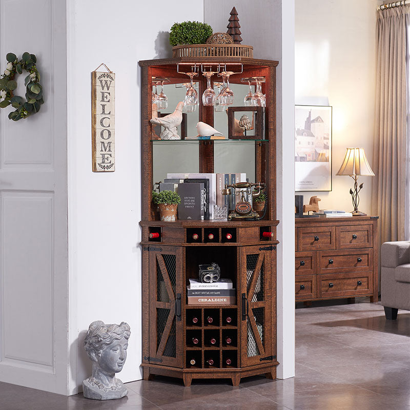 OKD 72 inch Tall Farmhouse Corner Wine Cabinet