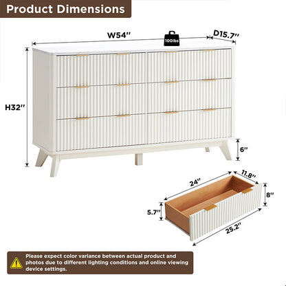 OKD Modern Fluted 6 Drawers Dresser with Faux Marble Top