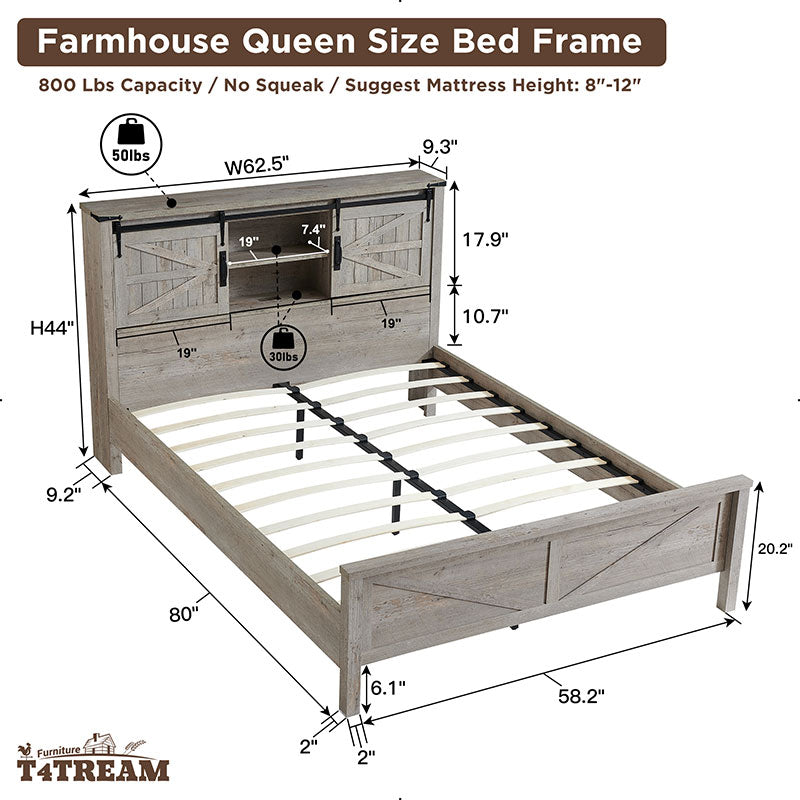 OKD Industrial Farmhouse Full/King/Queen Size Bed Frame