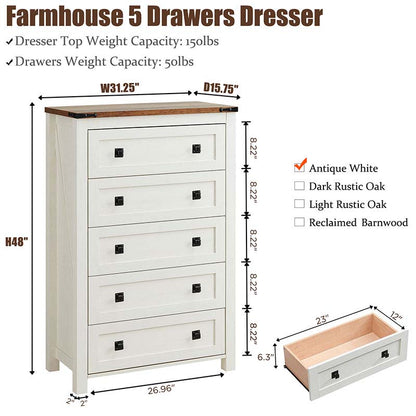 OKD Farmhouse Bedroom 5 Drawers Chests, Wood Rustic Tall Chset of Dresser